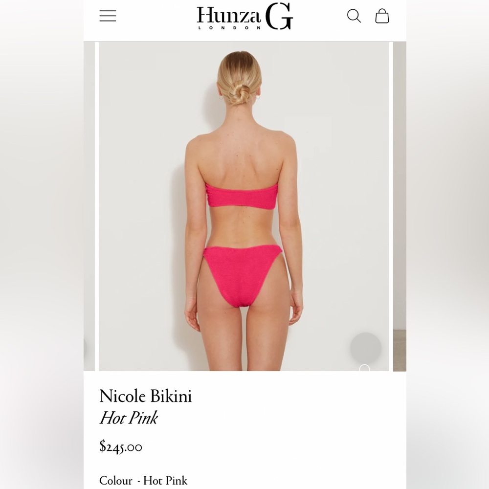 NWT Hunza g nicole embellished crinkle bikini in hot pinkl - Picture 6 of 10
